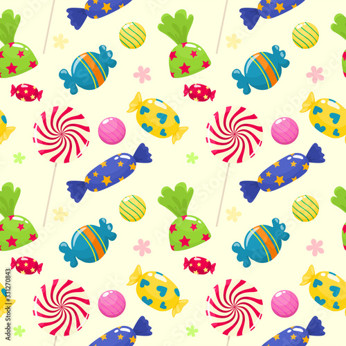 Seamless pattern of bright candys. Vector pattern in cartoon style.v