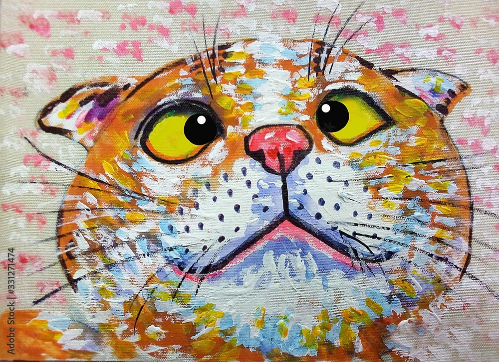 Fototapeta Art painting oil color A crazy cat   Lucky background  From Thailand