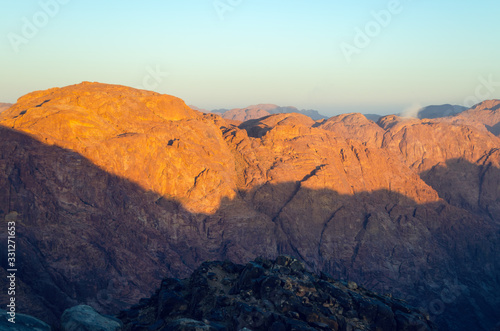 View from the mountain of Moses  a beautiful sunrise in the mountains of Egypt