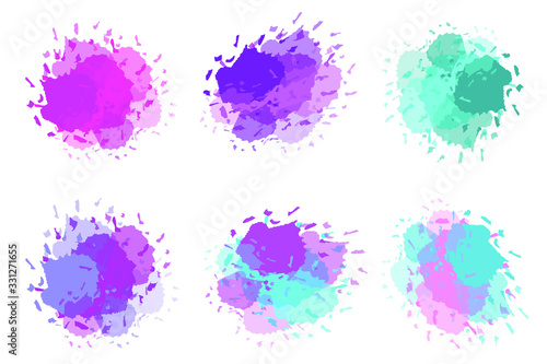 Abstract watercolor spot splashes and with droplets, smudges, stains on white background. for trendy design decor backgrounds, banners, flyers. Vector illustration.