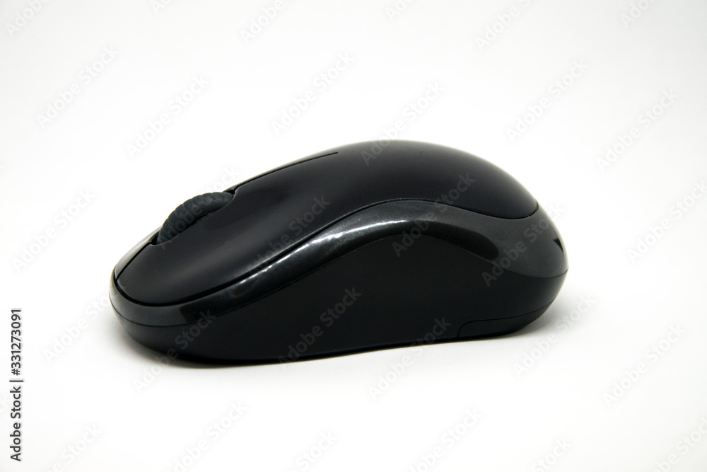 A black mouse on a white background - lateral view A black mouse on a white background - lateral view