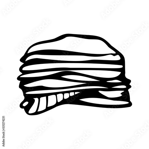 Folded laundry and ironing. Vector illustration in line art style. Isolated on a white background.