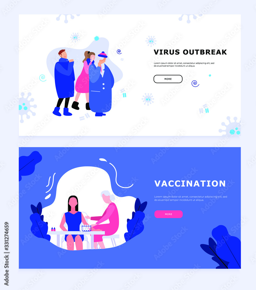 Vaccination concept for immunity health. Doctor makes an injection of flu vaccine to a young woman. A man sneezing in a crowd.