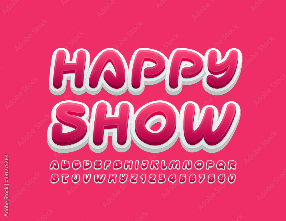 Vector bright logo Happy Show. Handwritten Pink Font. Creative Alphabet Letters and Numbers