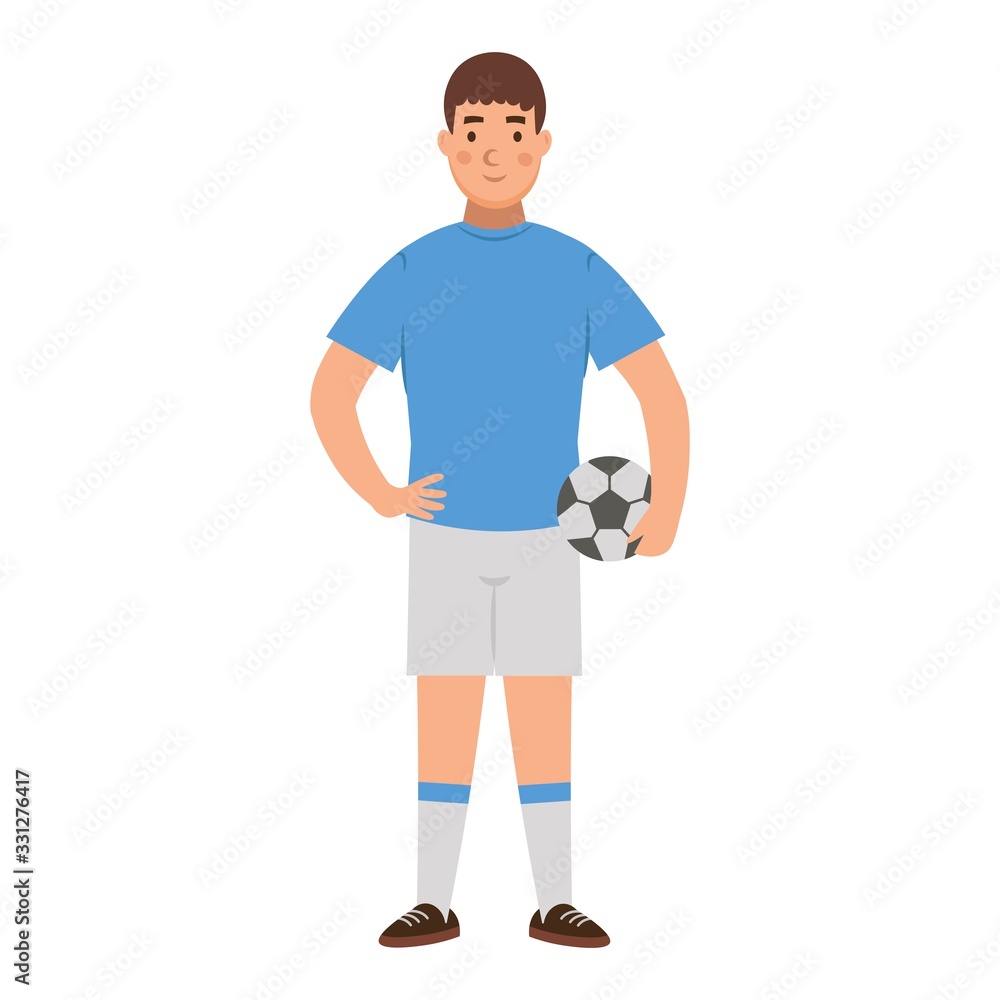 Cartoon footballer with a ball in a hand, character for children. Flat vector illustration Cartoon footballer with a ball in a hand, character for children. Flat vector illustration