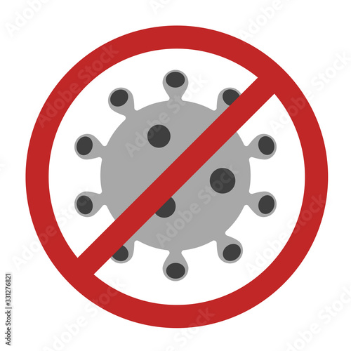Stoppage sign with virus inside, prohibition symbol with coronavirus, covid-19, Red Stop Virus logo, isolated Stop Coronavirus symbol, cessation flu. Vector illustration