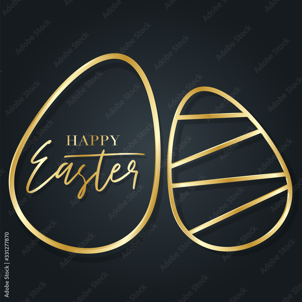Happy Easter poster with golden eggs on black. Holiday greeting card, advertising banner. Vector illustration. Happy Easter poster with golden eggs on black. Holiday greeting card, advertising banner. Vector illustration.