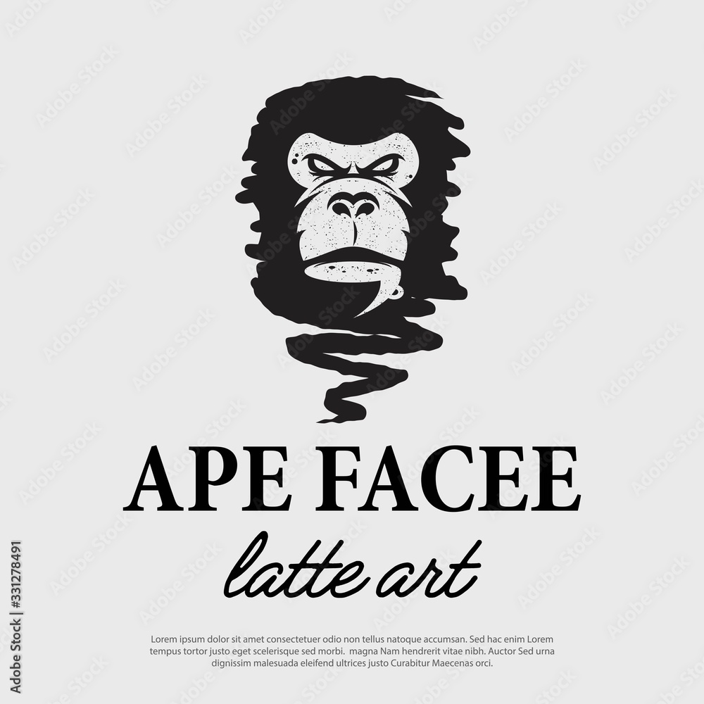 Ape face with a cup coffee logo vector