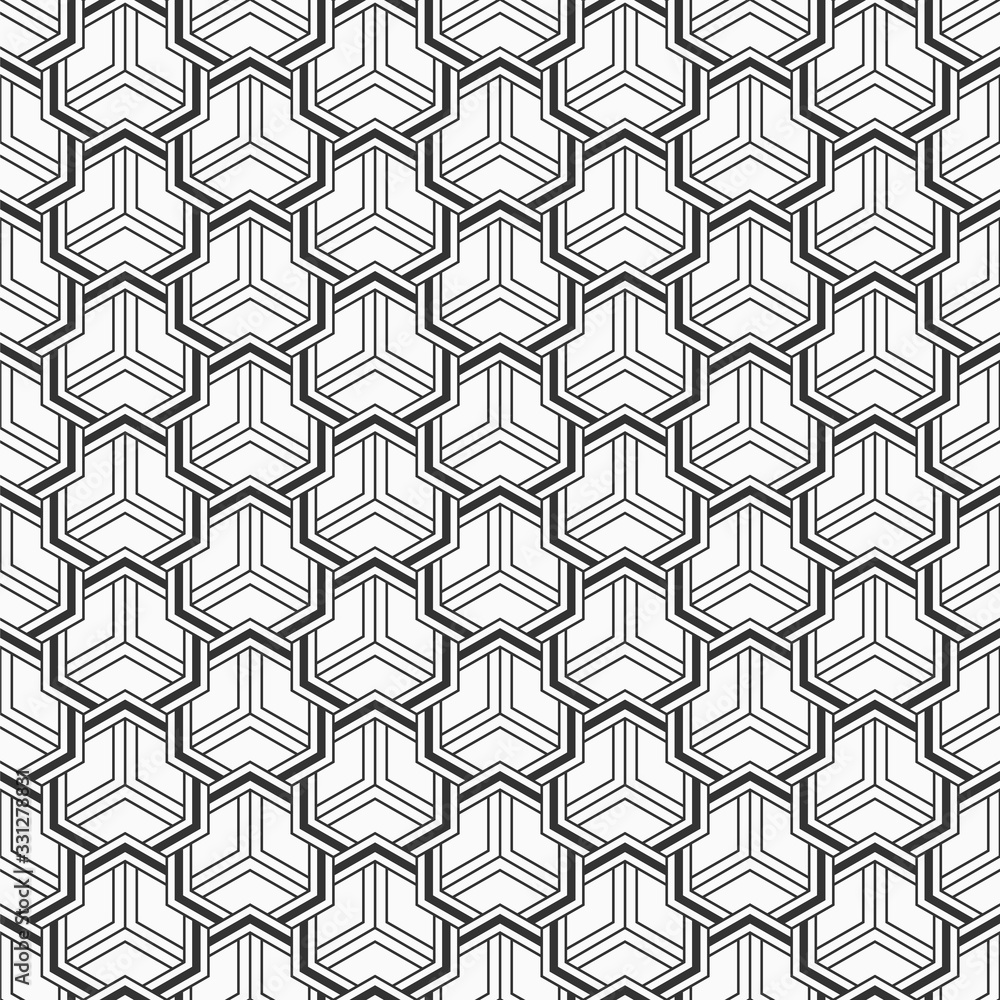Abstract seamless pattern. Modern stylish texture. Striped linear geometric tiles with triple weaving elements. Vector monochrome background. Abstract seamless pattern. Modern stylish texture. Striped linear geometric tiles with triple weaving elements. Vector monochrome background.