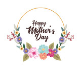 happy mothers day card with flowers circular frame