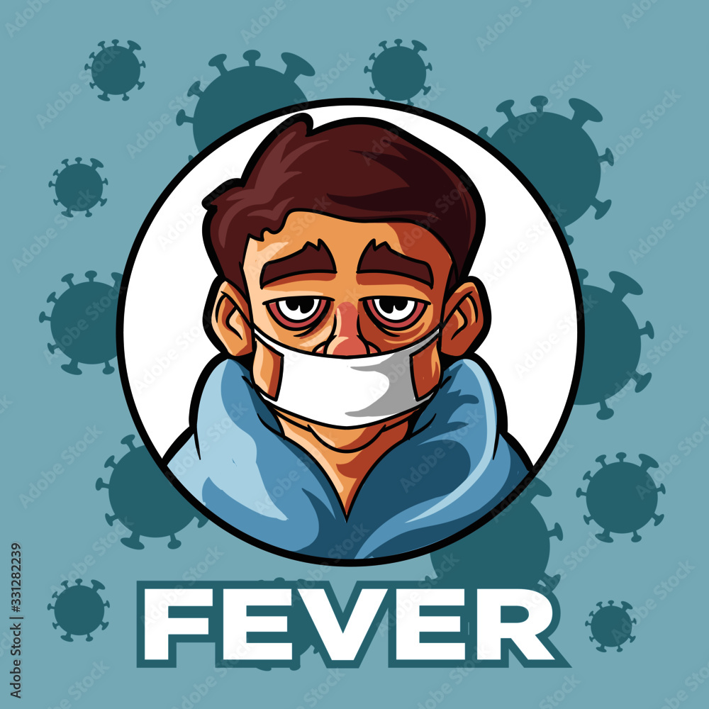 Sick man. fever character. Vector cartoon illustration Sick man. fever character. Vector cartoon illustration