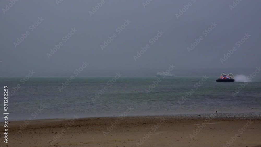 Commercial hovercraft going to the Isle of White in bad weather UK 4K Commercial hovercraft going to the Isle of White in bad weather UK 4K