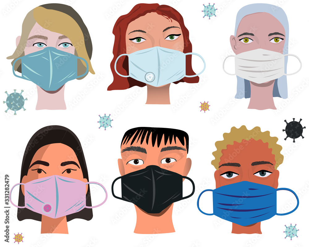 Multinational group wearing face mask with note COVID-19 Multinational group wearing face mask with note COVID-19