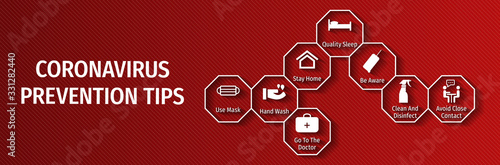 Coronavirus Prevention Tips Flat Vector Icons. Coronavirus Prevention Tips Vector Background with Icons.