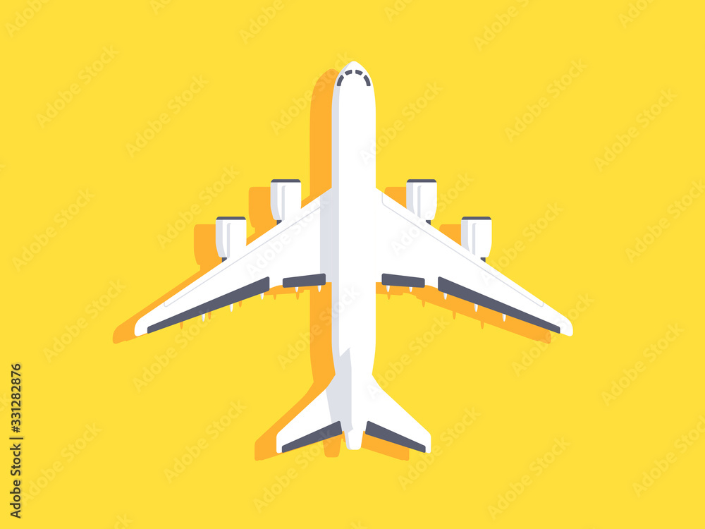 White airplane on yellow background. Aircraft flight travel. Flat design vector illustration White airplane on yellow background. Aircraft flight travel. Flat design vector illustration