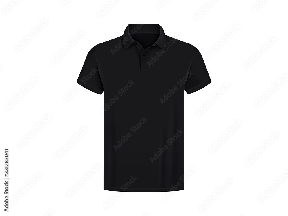 Blank black polo shirt isolated on white background. Realistic mockup. Vector polo shirt template