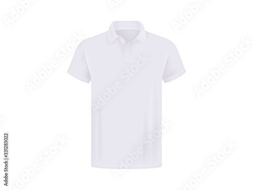 Blank white polo shirt isolated on white background. Realistic mockup. Vector polo shirt template