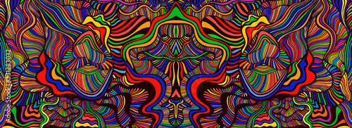 Psychedelic mirror abstract maze of wavy ornaments, rainbow multicolor texture.