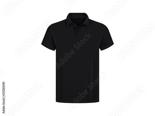 Blank black polo shirt isolated on white background. Realistic mockup. Vector polo shirt template