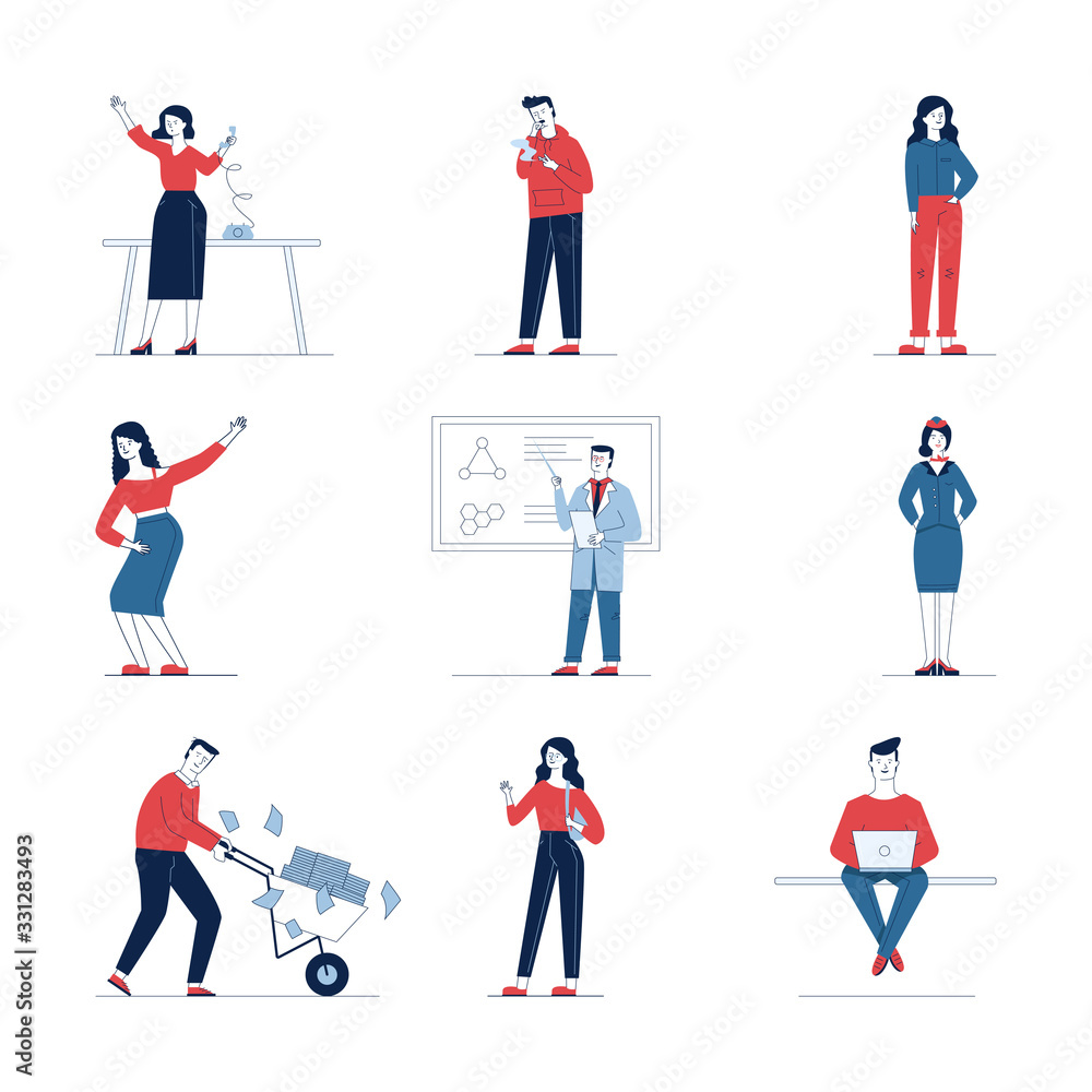 Large collection of different cartoon people. Flat vector illustrations of man and woman smoking with cough, standing. Activity and lifestyle concept for banner, website design or landing web page