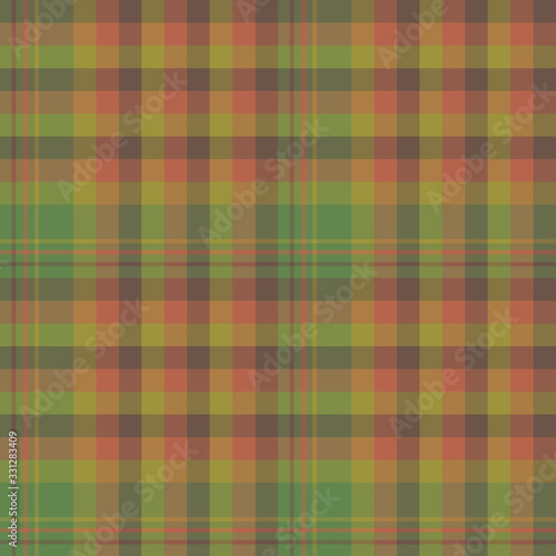 Seamless pattern in great discreet swamp and dark green, bright orange and brown colors for plaid, fabric, textile, clothes, tablecloth and other things. Vector image.