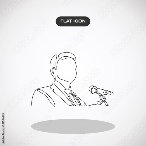 The entertainer. elegant talking man holding microphone- continuous line drawing