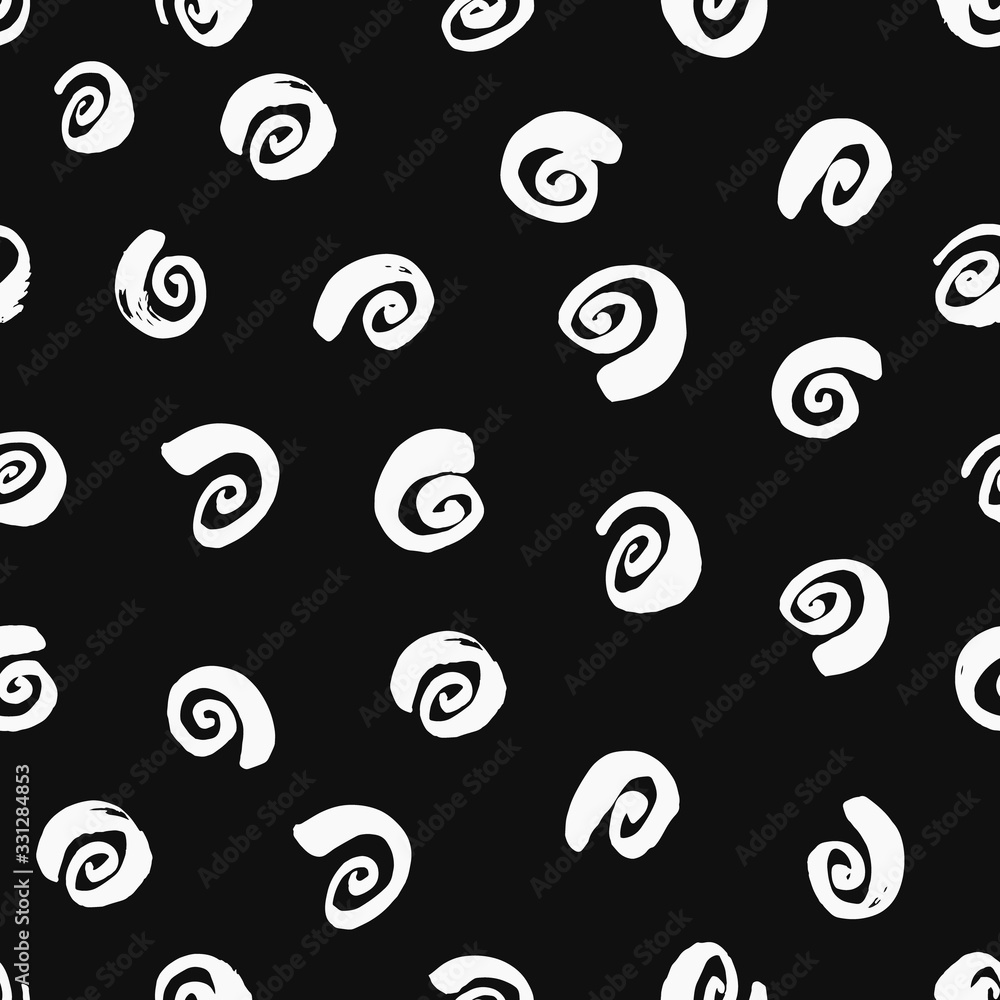 Ink curls. Black and white drawing. Seamless pattern. Hand drawn spirals, snails Ink curls. Black and white drawing. Seamless pattern. Hand drawn spirals, snails
