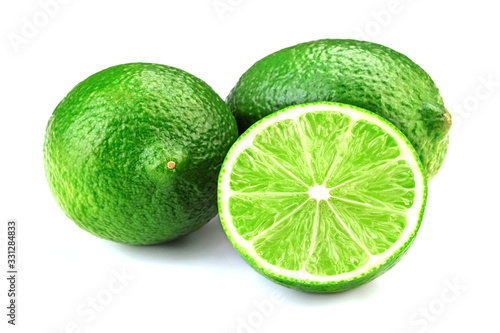 Ripe green lime isolated on white background
