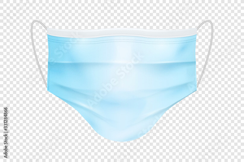 Vector 3d Realistic Blank Disposable Breathing Respiratory Medical Hospital Pollution Protect Face Mask Closeup Isolated. China Coronavirus Quarantine. 2019-nCoV, COVID-2019 concept