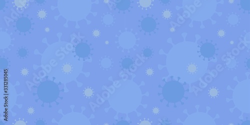 Coronavirus disease 2019 COVID-19 seamless pattern. SARS-CoV-2 background, wallpapaper, print texture for banner, flyer, article. Medical concept of bacteria, microbe, infection, virus cell test.