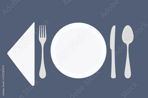 Vector Illustration of Plate and Cutlery Isolated 