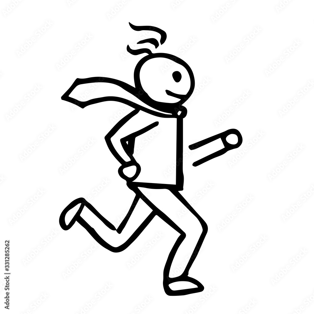 Happy smiling stickman running to his goal with a wavering tie. Happy smiling stickman running to his goal with a wavering tie.