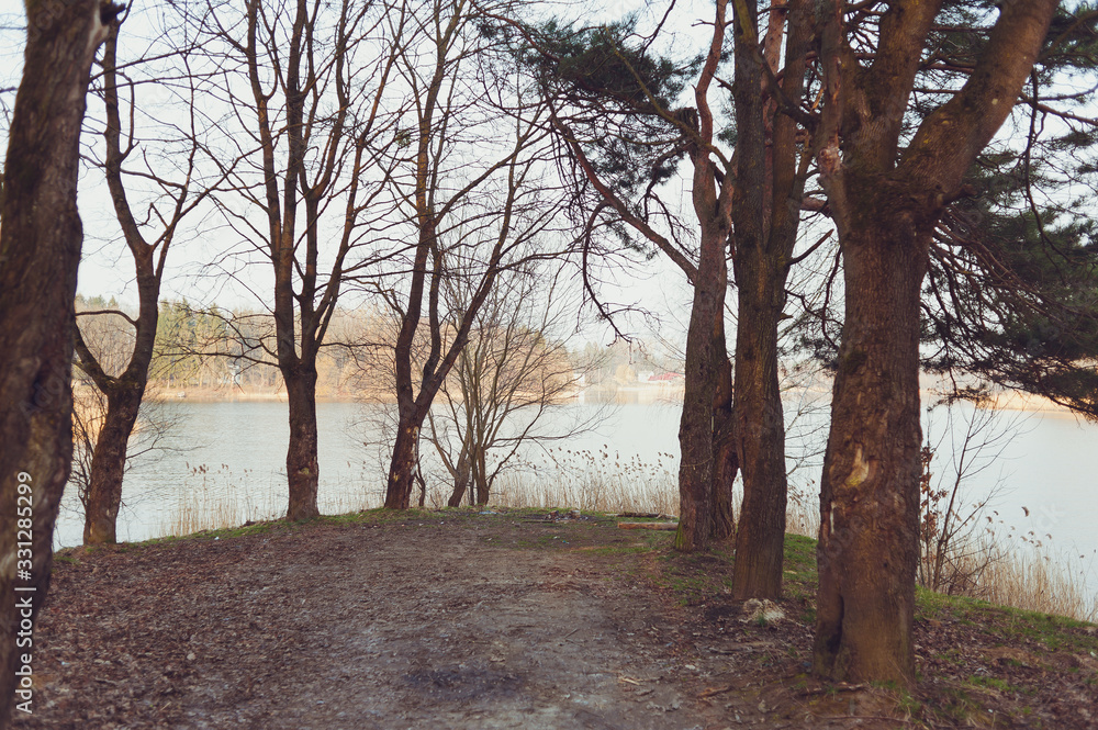 Beautiful forest lake early spring Beautiful forest lake early spring