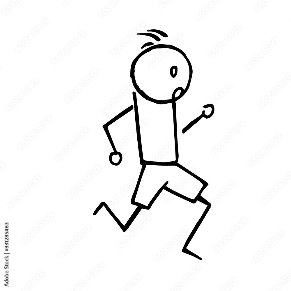 Creative hand drawn illustration of a stick figure running away from danger.
