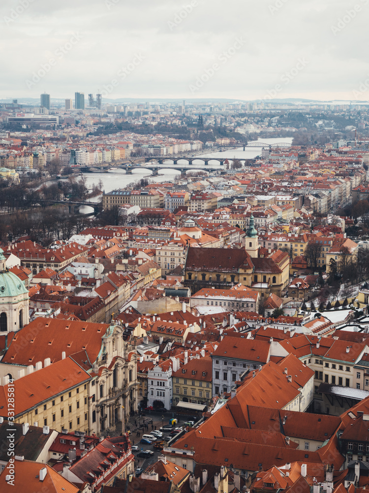Fototapeta premium Red roofs of old medieval town in Prague