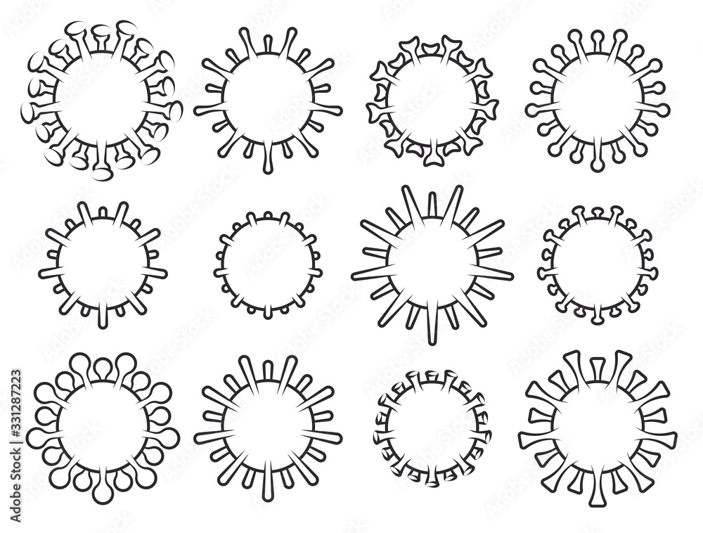Set of Biological Virus Icons. Coronavirus COVID-19 Outline Symbol Isolated on White Background. Vector Illustration Set of Biological Virus Icons. Coronavirus COVID-19 Outline Symbol Isolated on White Background. Vector Illustration