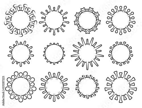 Set of Biological Virus Icons. Coronavirus COVID-19 Outline Symbol Isolated on White Background. Vector Illustration