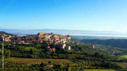 Aerial view of a magnificent landscape of the Italian village Chianciano  authentic village of Terme  Tuscany Italy 