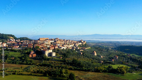 Aerial view of a magnificent landscape of the Italian village Chianciano, authentic village of Terme, Tuscany Italy 