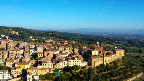 Aerial view of a magnificent landscape of the Italian village Chianciano, authentic village of Terme, Tuscany Italy 