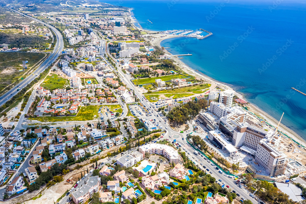 Aerial drone view of Limassol cityscape. Cyprus