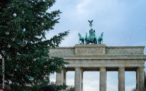 Brandenburg Gate Building and Christmas Tree Berlin