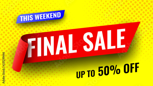 Final sale banner with red ribbon. Vector illustration.