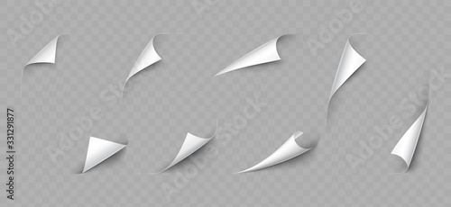 Realistic 3d Detailed White Curled Page Corner Set. Vector