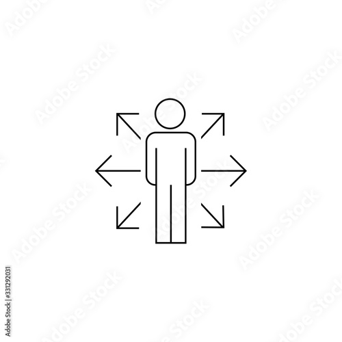 Versatile person sign. Man and arrows come in different directions. eps ten