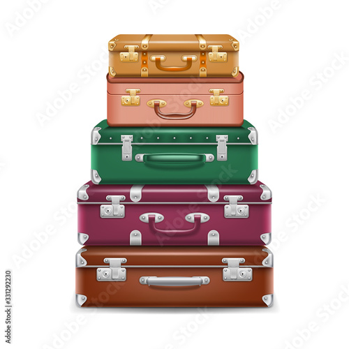 Realistic Detailed 3d Travel Suitcases Set. Vector