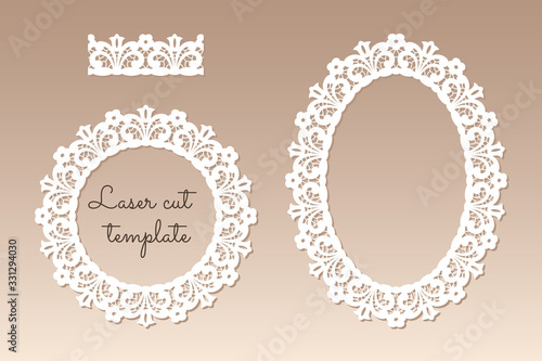 Two openwork frames with floral ethnic pattern. Laser cutting template for greeting cards, envelopes, wedding invitations.
