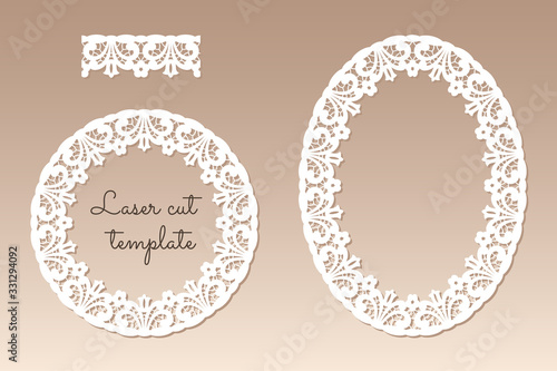 Two openwork frames with floral ethnic pattern. Laser cutting template for greeting cards, envelopes, wedding invitations.