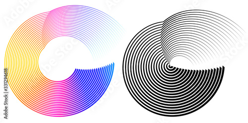 Abstract spiral set black & rainbow design element02