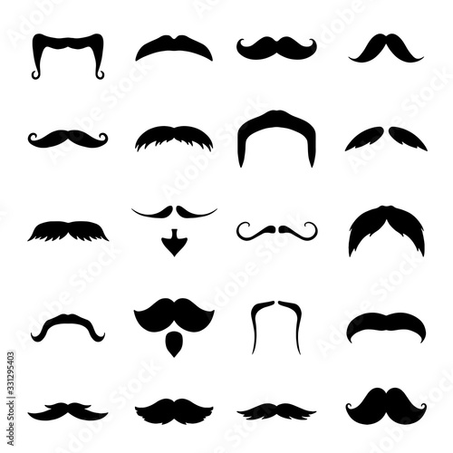 Male mustache set, black classic beard icon